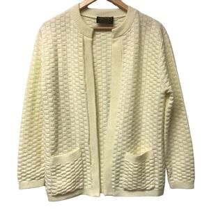 Vintage Kate Collins Sweater Womens Medium Cardigan Yellow Basket Weave